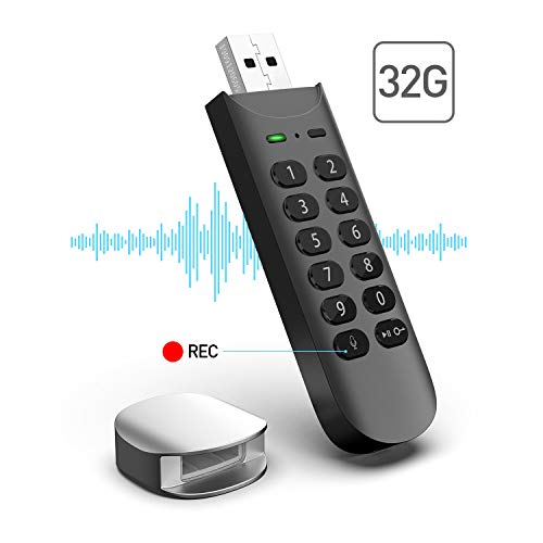 Encrypted Voice Recorder Flash Drive, 32G Digital Secure USB Memory Stick with Hidden