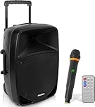 Pyle Portable PA Bluetooth Speaker – 1200W Rechargeable with 30cm Subwoofer, 7.6cm Tweeter, Wireless Microphone, Party Lights, USB/SD/Radio, DJ Speaker with Recording Function