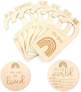 Roseco wooden baby wardrobe dividers, set of 7 dividers & hello world baby sign, Newborn to 24 months, baby clothes dividers, nursery organiser.
