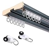 Robuste Doppel-Vorhangschiene, Deckenmontage, Aluminium, Raumteilerschienen für Wohnzimmer, Krankenhaus und Schlafzimmer, 420 cm, blaue Verbindungsfensterstange