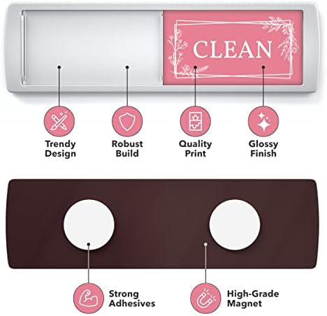 Stylish Clean Dirty Dishwasher Magnet Sign - Ideal Signs for Any Home or Office Kitchen - Nice Decor - Double-Sided Adhesives Included for Non-Magnetic Dishwashers, Laundry or Washing Machine