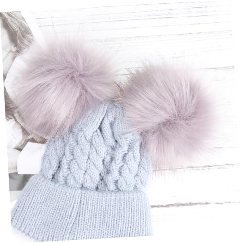 FRCOLOR Boy Girl Twisted Knit Cap Double Hairballs Warm Beanie for Boys and Girls Soft and Comfortable Boy Girl Hat Grey for and Cold Weather2