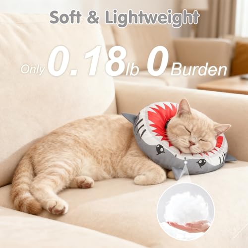 Image of BEAUTYZOO Cat Cone Collar Soft, Cat Donut Recovery Collar after Surgery to Stop Licking, Kitten E Collars Neck Pillow Cone for Cats, Adjustable Elizabeth Pet Collars for Puppy Small Dogs, Grey Shark S