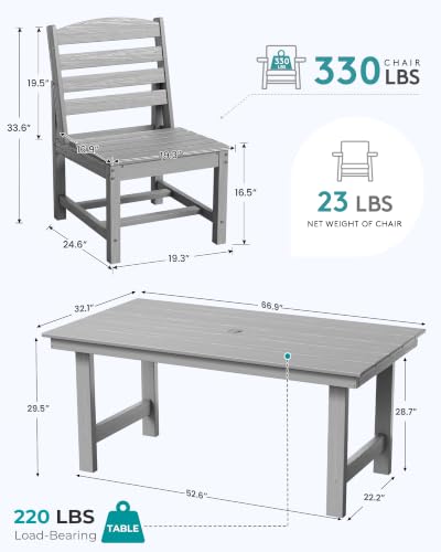 Image of SERWALL Armless Outdoor Dining Chair Set of 2, All Weather Resistant,Light Gray