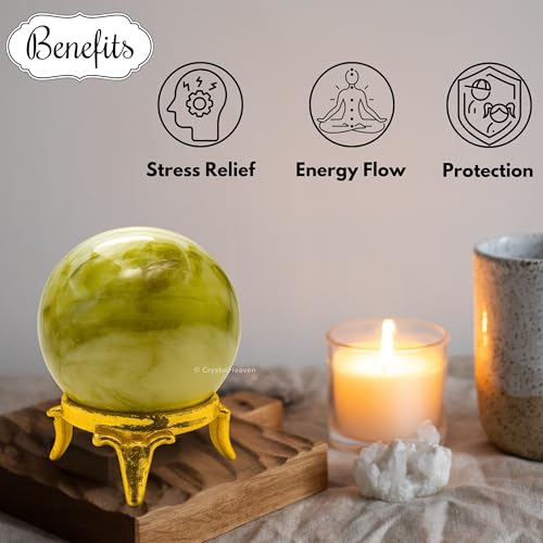 Image of Certified Serpentine Crystal Ball for Meditation - Premium Crystal Vastu Items for Home and Feng Shui Items for Good Luck - Ideal for Pooja Supplies and Spiritual Practices (2 inch Inch)
