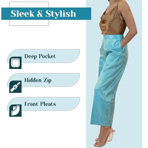 Blue Tapered Disco Pants - Cocktail Front Pleated Trouser or Casual Sparkle Satin Pant with Side Pocket2