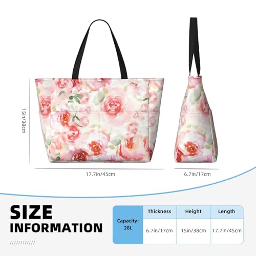 Fashion Soft Color Pale Faded Mix Of Roses Print Beach Bag Waterproof Beach Totes Bags For Women, Lightweight Foldable Pool Bag With Zipper Wet Compartment4