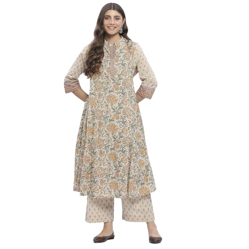 Image of BIBA Women Cotton A Line Printed Suit Set