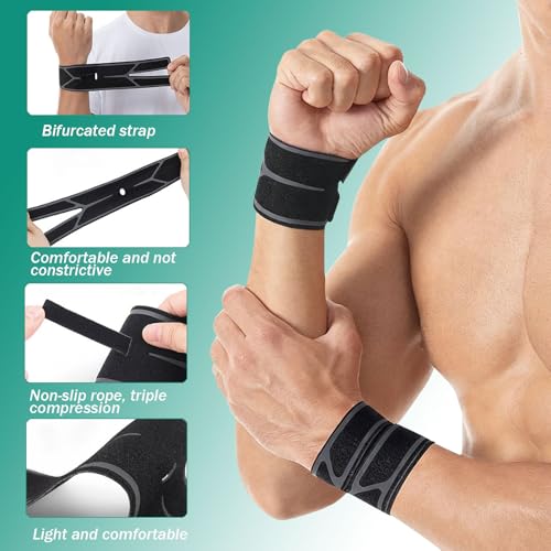 Image of 2 Pack Wrist Brace for Right & Left Hand, Ultra-Thin Compression Wrist Band Adjustable Wrist Wrap for Tendonitis, Arthritis, Weightlifting, Sports