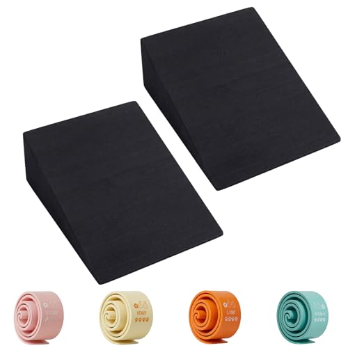 DRADERCH Wadendehner 2er Set Verstellbare Kniebeugenrampe Yoga Blöcke Squat Wedge Wadenstrecker mit 5 Fitnessbänder Kniebeugen Keil Rampe für tiefere Kniebeugen & Kreuzheben