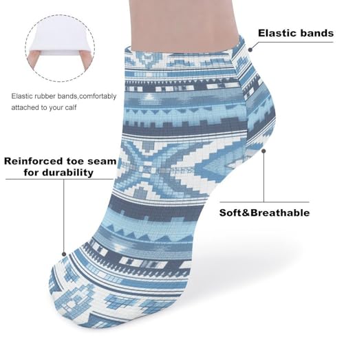 Blue And White Pattern Ankle Socks 5-Pack, Breathable Casual Athletic Socks for Women Men, One Size (6-11)3