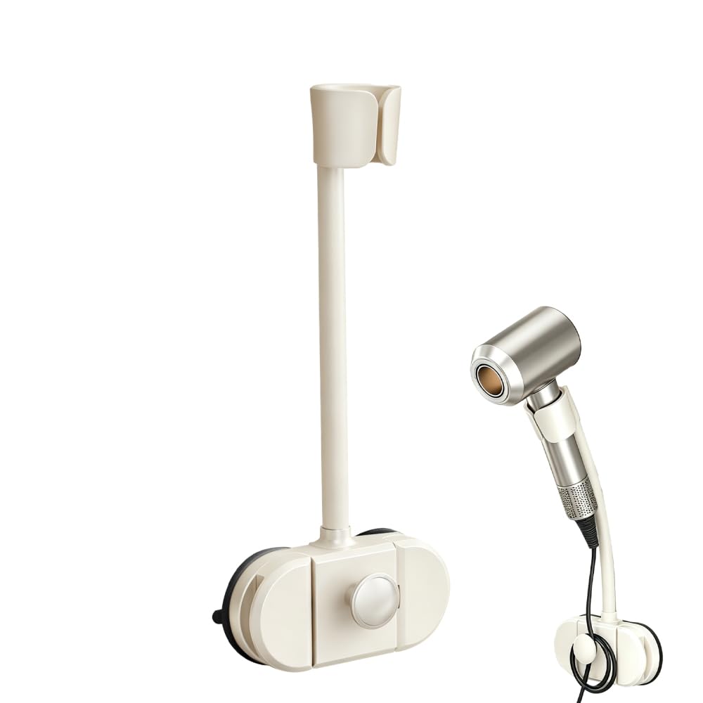 BDKMMS Hands-Free Hair Dryer Holder, Adjustable Blow Dryer Stand, Rotating Hair Drying Rack with Dual Suction Cup Base for Bathroom Countertop, Wall Mounted Styling Tool Organizer for Home Salon Use