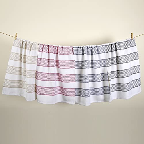 Country Maison Stripe Kitchen Towels | Pack Of 6 | 18 X 28 Inches | Highly Absorbent |100% Cotton Dish Towels | Tea Towels | Bar Towels | Red #TOP5