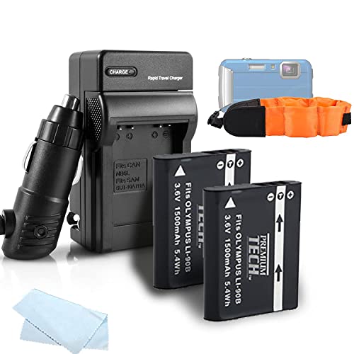 2 Pack Battery and Charger Kit Bundle for Olympus Tough TG-Tracker, TG-5, TG-2iHS, TG-3, TG-4 Waterproof Digital Camera Includes 2 Replacement (1500Mah) LI-90B, LI-92B Batteries + Charger + More