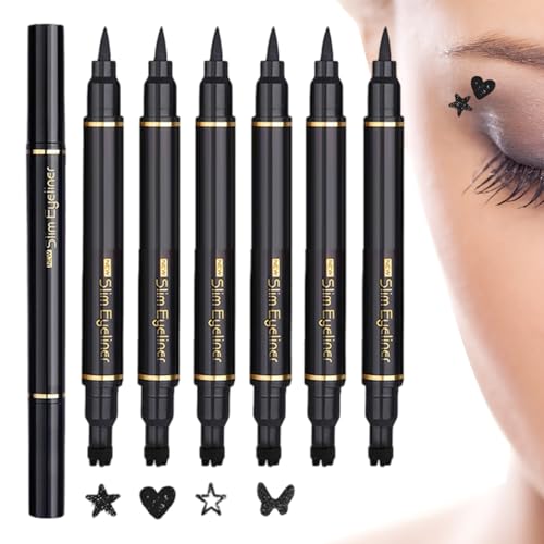 Eye Liner Stamp, 6x Makeup Stamps Eyes, Double-Headed Beauty Cosmetics Tool, Waterproof Smudge-Proof Design, Ideal for Daily Makeups, Dating, Stage Performance Look Styling