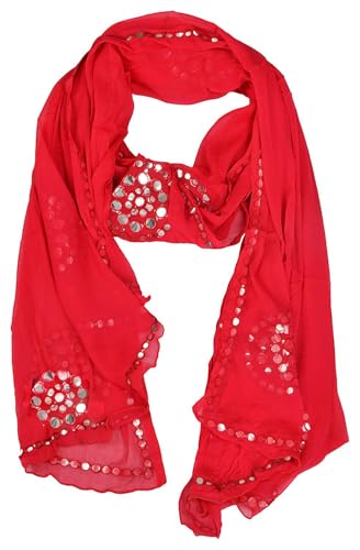 Image of YOUTHQUAKE Plastic Mirror Work Embroidered Chiffon Dupatta for Women & Girls