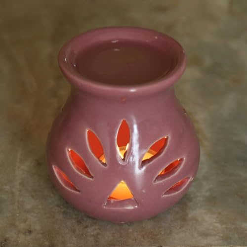 Image of Pure Source India Ceramic Aroma Oil Diffuser Gift Set with 10ML Relaxing Oil & Tealight Candles | 97 Burner for Home Fragrance & Relaxation | Ideal for Gifting & Home Decor (Purple)