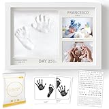 Lalfof® Cornice Impronta Mani e Piedi Neonati 2in1 con Nome. Cornice impronte neonato con kit in argilla e inkpad. Idea regalo per neonato maschio o regalo neonata femmina. kit impronte neonato 2in1