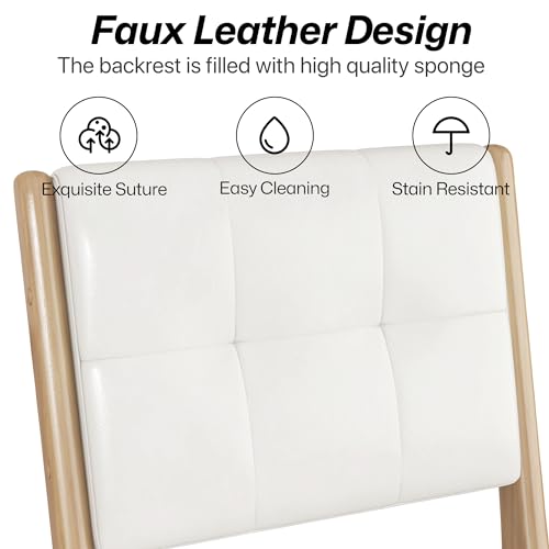 Image of KCC Modern PU Leather Dining Chairs Set of 2, Upholstered Kitchen Chairs with Solid Wood Legs and Comfortable Seat for Dining Room Lounge Bedroom(White)