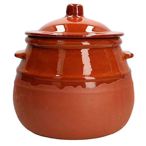 MamboCat Ton-Topf mit Deckel 2,5 Liter I zum Kochen & als Gärtopf - backofengeeignet I glasiert & leicht zu reinigen I echte Handarbeit - jeder Ton-Kochtopf EIN Unikat I Sauerkraut-Topf braun 2,5l