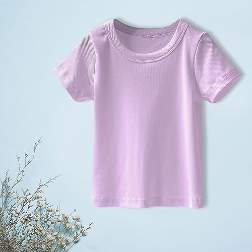 Generic Toddler Girl Solid Color T Shirt Knitted Striped Round Neck Short Sleeve for 1 to 7 Years 4t Top Girls3