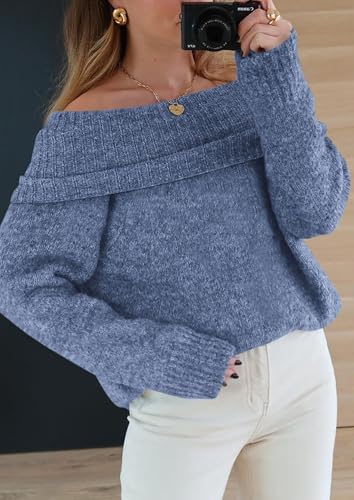 PRETTYGARDEN Women's Off The Shoulder Sweater Long Sleeve Tops 2025 Fall Loose Knit Pullover Sweaters Winter Clothes
