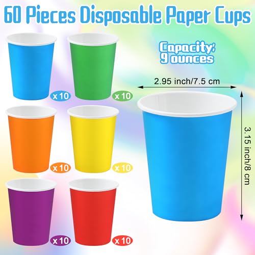 URATOT 60 Pieces 9 Ounce Disposable Paper Cups Party Cups Drinking Cups for Party, DIY and Holiday, 6 Colors