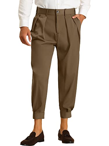 Lars Amadeus Cropped Formal Pants for Men's Solid Color Double Pleated Tapered Dress Pants
