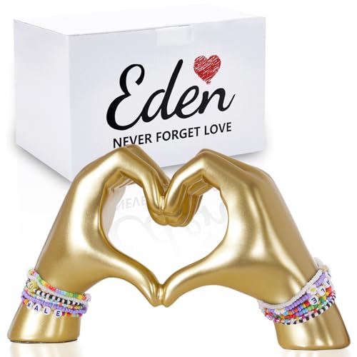 Xmeden Gold Heart Hands Sculpture, Decor for Living Room Bedroom Bookshelf, Mother's Gifts Form duaghter Son, Gifts for Mom Mother' s Day, Father's Day (No Bracelets)