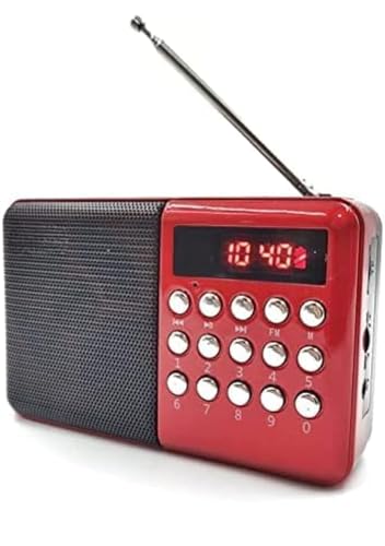 Gadget World Portable Pocket Mini FM Radio with Bluetooth/Aux/USB.Inbuilt with Powerful 5 Watt speakerGlossy Red and Black Colour.1200MAH Battery for Long Backup.Idle for Students,Kitchen,Living Room