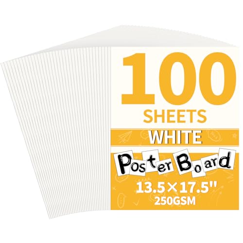 Image of 13.5 inchx17.5 inch Poster Board, 100 Pack Thick White Poster Board Paper, 250GSM