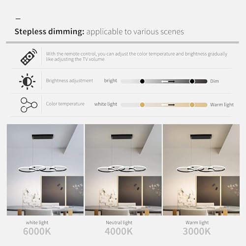 Lustre LED suspendu dimmable or avec télécommande pour salle à manger