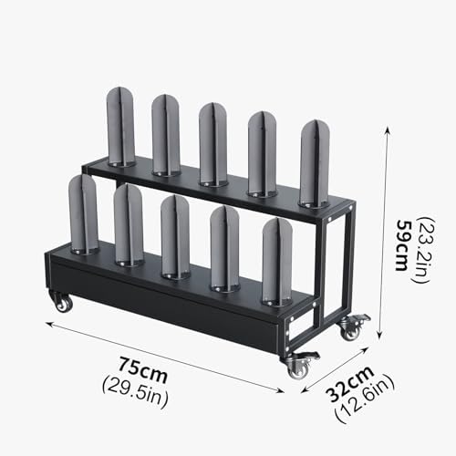 Commercial Vinyl Wrap Holder Cart with Wheels, Heavy-Duty Rolling Rack for Car Wraps, Auto Stickers, Window Film Storage, Durable Metal Display Stand