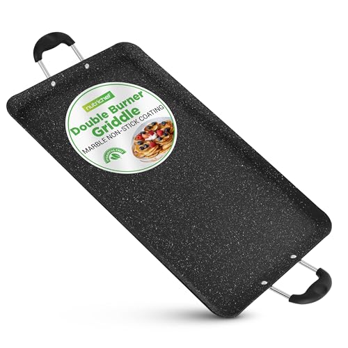 Nutrichef Double Burner Griddle Pan, Non-Stick Griddle for Stove Top, 50.8 x 30.5 x 2 cm, Even Heat, Bakelite Handles, Dishwasher Safe, PFOA & PFOS Free, Cast Iron Style Cooking Grill Plate