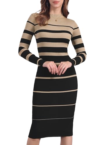 Robe rayée tricot côtelé manches longues col rond vêtement mode femme