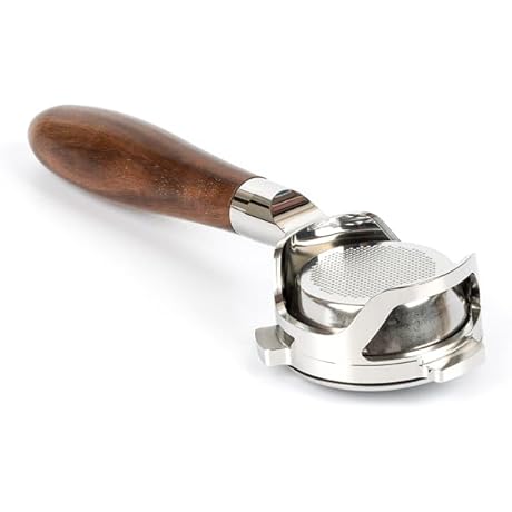 Bottomless Portafilter 54mm with Hollow-Carved for Breville Barista Series/Bambino Plus/Infuser - Walnut Handle