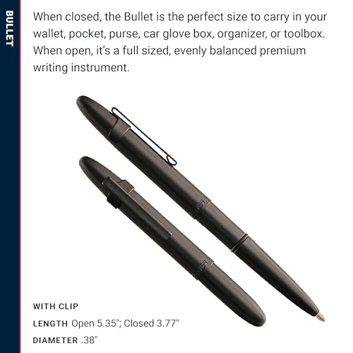 Image of Fisher Space Pen Matte Black Bullet Pen, Pressurized Ballpoint Pen, Compact Size, Writes Upside Down, Extreme Temperatures, Smooth Black Ink, Medium Point, Pocket Clip, Made in the USA