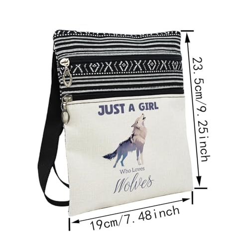 Just Love Wolves Messenger Bag Small Ethnic Pattern Printed Adjustable Strap Crossbody Zipper Bag Phone Bag Wallet Cute Shoulder Handbag for Wolf Lovers Women Friends2