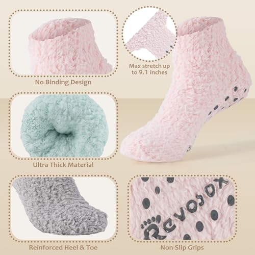 Fuzzy Grip Socks for Women Men,Thick Warm Slipper Cozy Fluffy Non Slip Ankle Hospital socks With Grips.4
