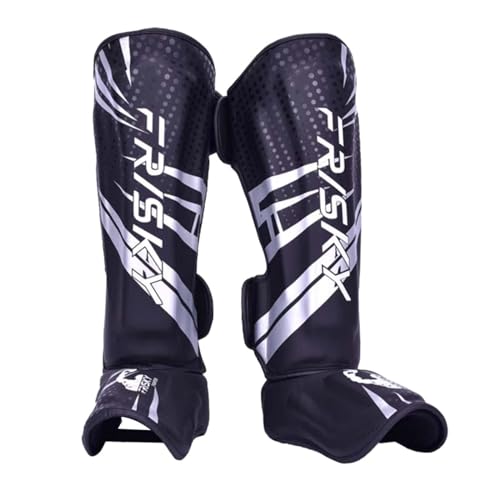 QSTDGVPW Muay Thai Schienbeinschoner Bein Fußschützer Männer Frauen Ausrüstung Schutz Bein Spann Schutz Pads für Taekwondo Grappling, M Silber Schwarz