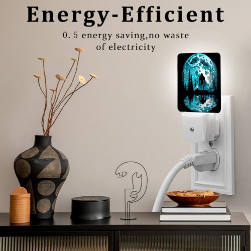 Image of Bigfoot and Alien Night Light, Plug-into Wall Moon Forest Nightlight Lamp with Dusk to Dawn Sensor, Led Lamp 0.5W Energy Efficient for Boys Girls Adults Home Decor