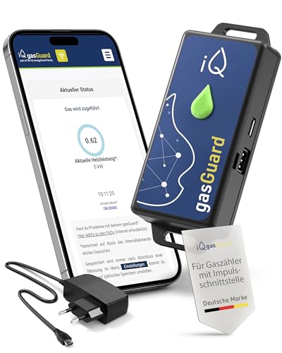 iQ gasGuard - Smarter Gaszähler inkl. Impulsschnittstelle & iQ Cloud, mit Alarm-Funktion & WLAN - Digitale Überwachung von Gasverbrauch & Kosten - Gasverbrauchszähler mit WiFi für Smartphone & Desktop