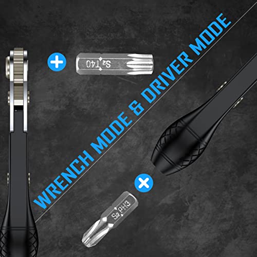 37in1 S2 Steel Mini Ratchet Wrench Screwdriver Bit Set with 1/4" Hex Shank Phillips/Pozidriv/Hexagon/Torx/Slotted/Square Bits, 36-Tooth Gear, Magnetic Bit Holder, 90 Degree Drive Handle