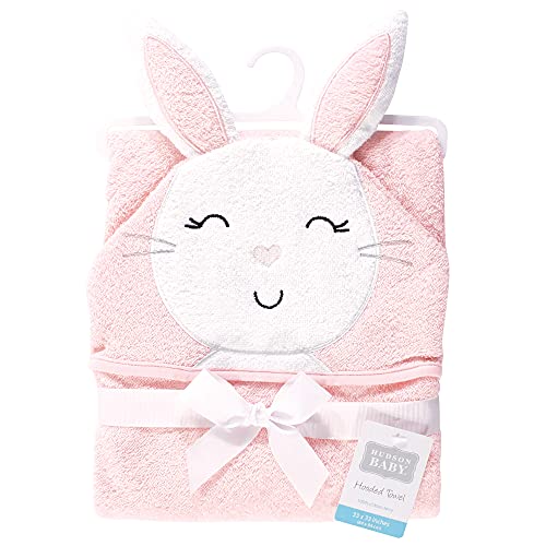 Image of Hudson Baby Unisex Baby Cotton Animal Face Hooded Towel, Pink Bunny, One Size
