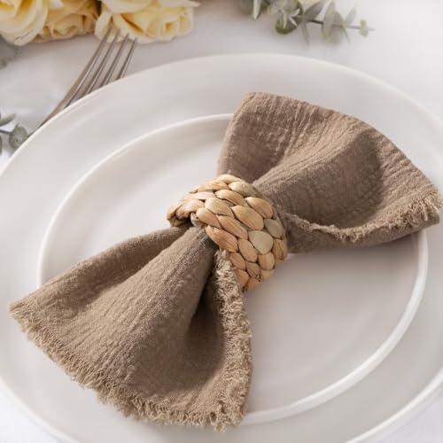 Image of MLMC 6 Pack Nude Cloth Napkins with Fringe Boho Linen Napkins Washable Reusable Rustic Dinner Table Decor 17 inchx17 inch for Wedding Party Bridal Baby Shower Home Decor