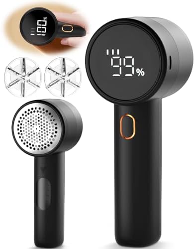 Fabric Shaver Lint Remover, Electric Lint Shaver USB Rechargeable, Sweater Defuzzer to Remove Pilling, 3-Speed with LED Display, Battery Operated, 6-Blade for Clothes Upholstery Furniture