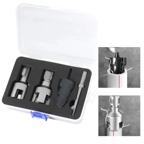Juego de brocas roscadoras de tuberías para tubos DN15 y 3/4 pulgadas DN20, herramienta de roscado interno externo NPT con avellanado de triple flauta, kit de acero al manganeso para PVC