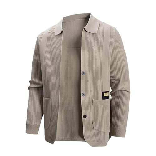 Cárdigan de hombre de punto acanalado térmico, suéter casual con botones y cuello en V