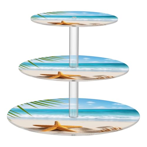 PYBUG Starfish Shell 3 Tier Acrylic Cupcake Stands Tower,Dessert Table Display Set for Tea Party,Wedding,Birthday, Baby Shower