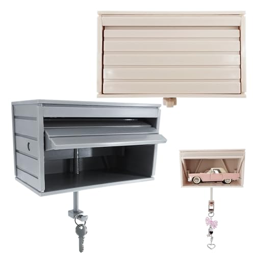 YOSMAKIY Car Garage Key Holder Key Holder for Wall Small Mini Garage with Opening Door Light Grey and White (2pcs)